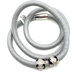 Brighton Woodstock Grey Triple Leather Bracelet 23in NWT +Dazzle Cross Beads